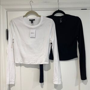 Forever 21 Cotton-Blend Long sleeve Ribbed Crop Tops White NWT XL/Black M EUC